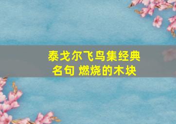 泰戈尔飞鸟集经典名句 燃烧的木块